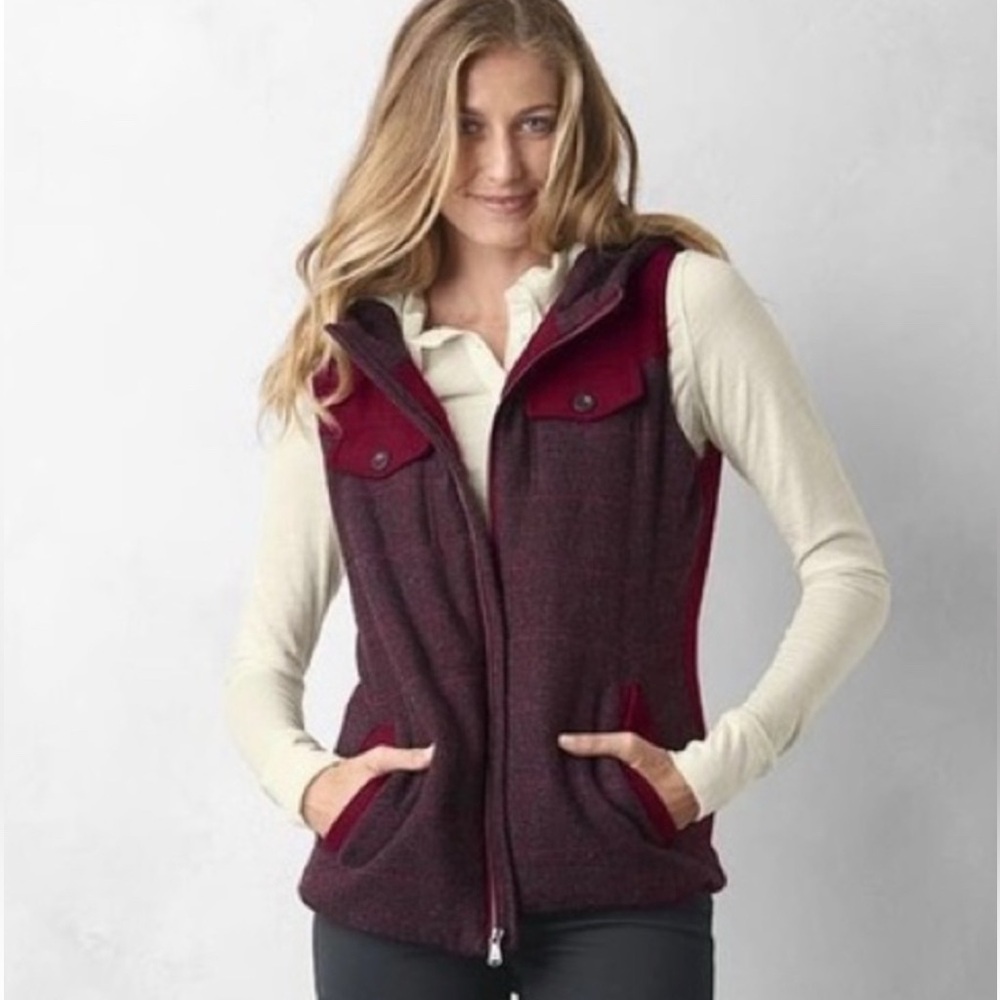 Prana Vest Ava Wool Blend Hooded Maroon Red Size XS